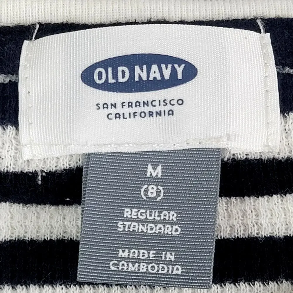 Old Navy Girl's Long Sleeve Black White Stripe‎ Thermal Waffle T-Shirt Size 8